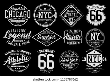 Vintage varsity vector graphics.Emblems, badges, labels, logos.