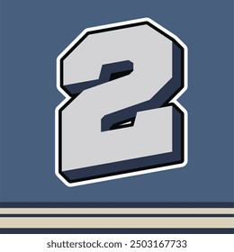 Vintage varsity-style number 2 in bold blue and white colors. This retro design is perfect for sports-themed promotions, team merchandise, or any nostalgic branding needs