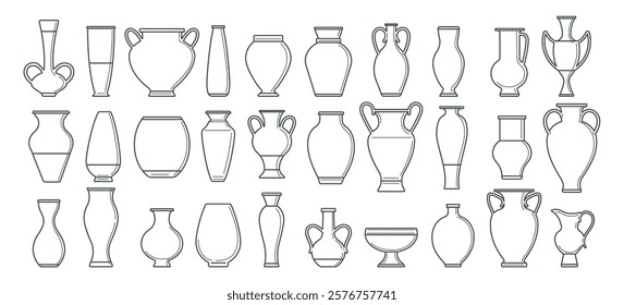 Vintage vases icon collection. Black vases outline set isolated vector illustration