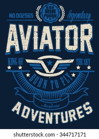 Vintage Vector Airplane, aviator, typography design for tee