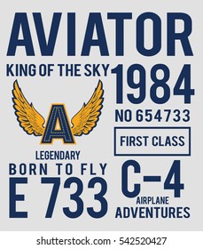 Vintage Vector Airplane, aviator, typography design for tee