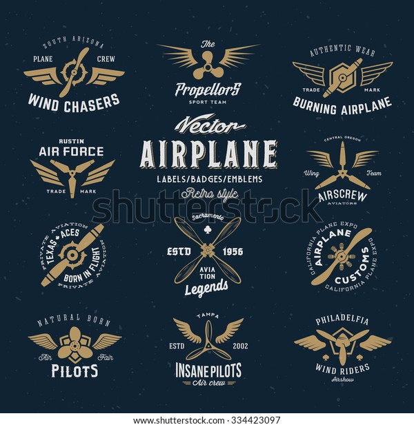 Vintage Vector Airplane Labels Set Retro Stock Vector (Royalty Free ...