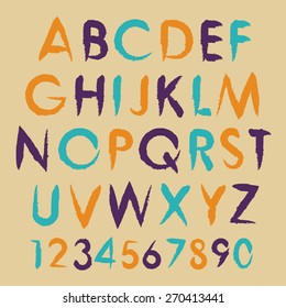 Vintage vector alphabet typography set. Font with numbers.