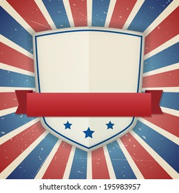 Vintage vector american independence shield poster. Vector illustration. Layered.