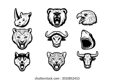 vintage vector animal icon set black and white