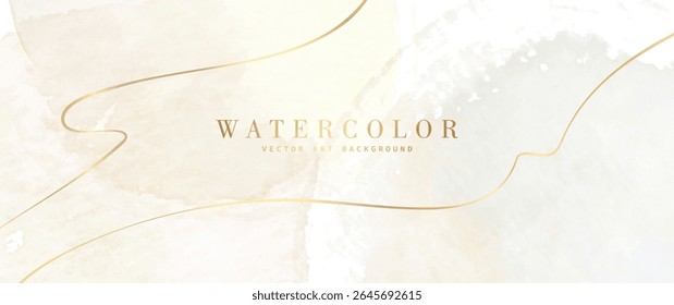 Vintage vector art background with isolated watercolor paint stains on old paper and gold lines. Hand drawn wallpaper design for invitation, cards, flyer, poster, banner, cover design, flyers, ads.
