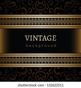 Vintage vector background, antique gold ornamental frame with seamless borders
