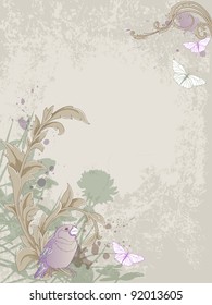 Vintage vector  background with bird and floral ornament