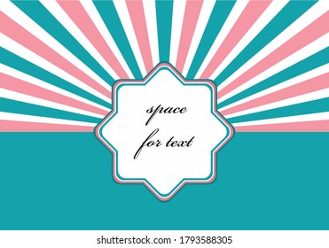 Vintage vector background: blue and pink rays and vignette with space for text. Abstract postcard, banner with colorful stripes and a star in the center.