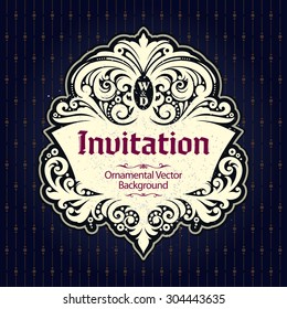 Vintage vector background with border decoration, ornamental frame template for wedding invitations, birthday and greeting cards.