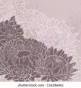 Vintage vector background with chrysanthemums for your design