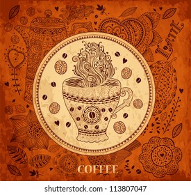 Vintage Vector Background With Coffee Cup