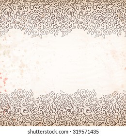 Vintage vector background with floral beige borders, ornamental frame template.