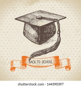 Vintage vector background with hand drawn back to school illustration