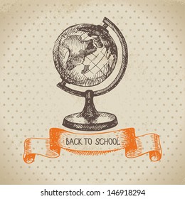 Vintage vector background with hand drawn back to school illustration 