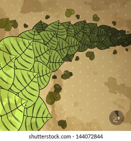 Vintage vector background with leaves on the dirty paper