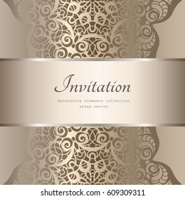 Vintage vector background with old lace ornament, elegant greeting card or invitation design