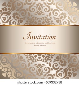 Vintage vector background with old lace ornament, elegant greeting card or invitation design