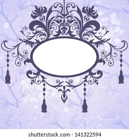 Vintage vector background with ornate frame and flowers