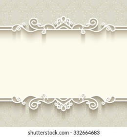 Vintage vector background with paper border decoration, divider, header, ornamental frame template, eps10