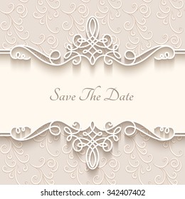 Vintage vector background with paper border decoration, divider, header, ornamental frame template, eps10