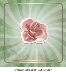Vintage vector background with pink rose and golden  border