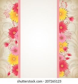 Vintage vector background with red and yellow flowers