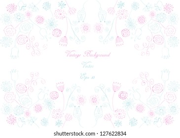 vintage vector background with romantic floral motive and place for your text isolated on white background
