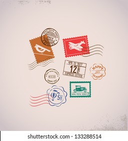 Vintage vector background with rubber stamps