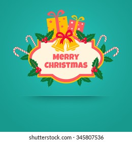 Vintage vector banner with christmas gifts and bells