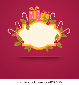 Vintage vector banner with christmas gifts and candies. Christmas gifts.