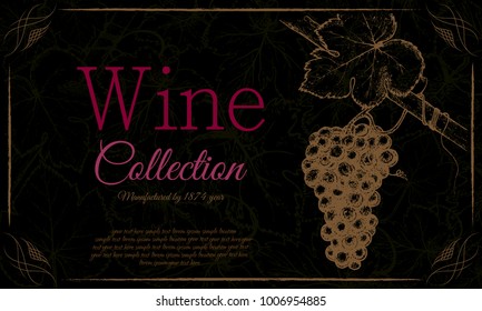 Vintage vector banner with painted grapes.