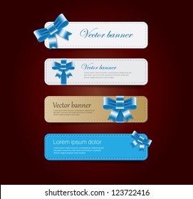 Vintage vector banners collection decorated with silky ribbon bows - blue