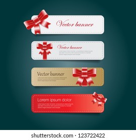 Vintage vector banners collection decorated with silky ribbon bows - red