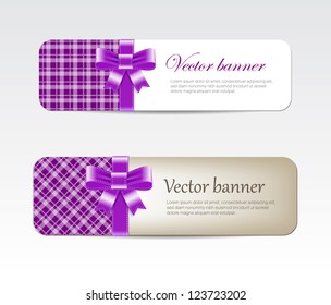 Vintage vector banners collection decorated with tartan and silky ribbon bows - purple