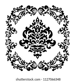 Vintage vector baroque frame scroll ornament engraving border floral retro pattern antique style acanthus foliage swirl decorative design element filigree calligraphy. 
