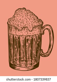 Vintage-Vektor-Bierkrug mit Schlaganfällen auf orangefarbenem Hintergrund