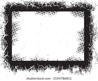 A Vintage vector black and white Grunge Photo Frames Featuring Intricate Chain-Like and Wavy Borders with Splattered Black Backgrounds and Dotted Shading for Unique Visual Displays.