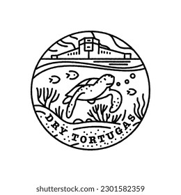 Vintage vector black and white round label. National parks of the USA. Dry Tortugas. Florida.