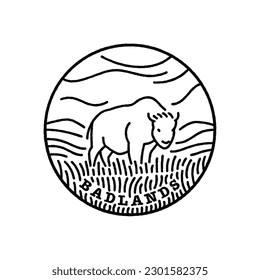 Vintage vector black and white round label. National parks of the USA. Badlands. South Dakota.