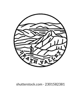 Vintage vector black and white round label. National parks of the USA. Death valley. California, Nevada.