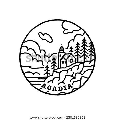 Vintage vector black and white round label. National parks of the USA. Acadia. Maine.