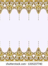 Vintage vector border. Golden seamless pattern, frame, ornament isolated on white background. Abstract floral decoration. Arabic, oriental, Islamic motifs. For wedding, cards, menu, poster, decor