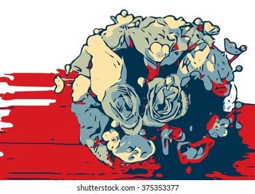 Vintage vector bouquet on red and white background abstract art illustration design.