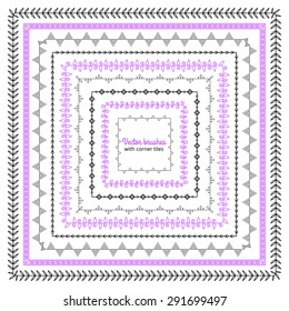 Vintage vector brush collection with inner and outer corner tiles. Ornamental border frame illustrations. Hand-drawn design elements.