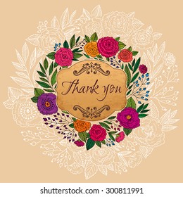 Vintage vector card with beautiful roses and leaves 