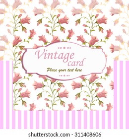 Vintage  vector card with bell flowers.Floral background.