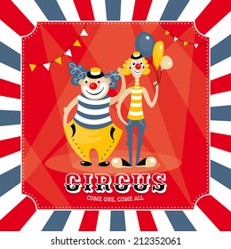 Vintage vector card with clowns