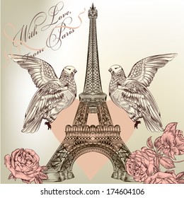 Vintage vector card with Eiffel tower for design
