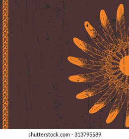 Vintage vector card - Hand drawn aztec style feathers